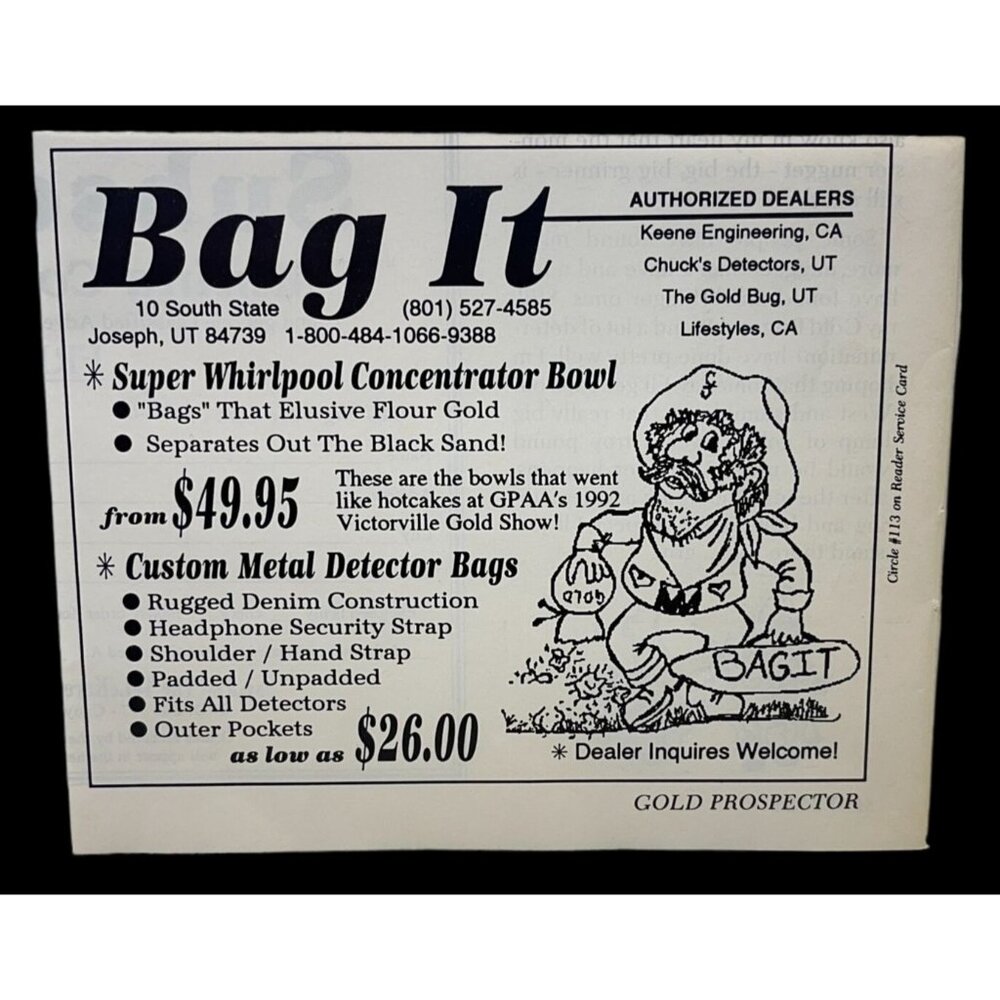 Bag It Gold Bags Print Ad Vintage 90s Joseph Utah Metal Detector Bags